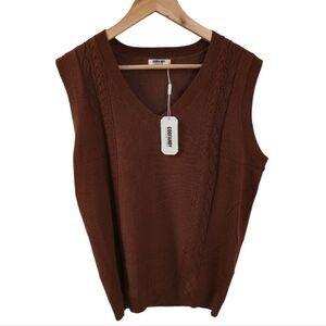 NWT Coofandy Men's V Neck Cable Sweater Vest Brown Size Large